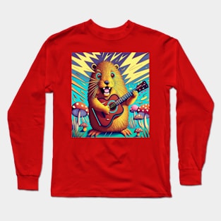 yellow groundhog playing guitar Long Sleeve T-Shirt